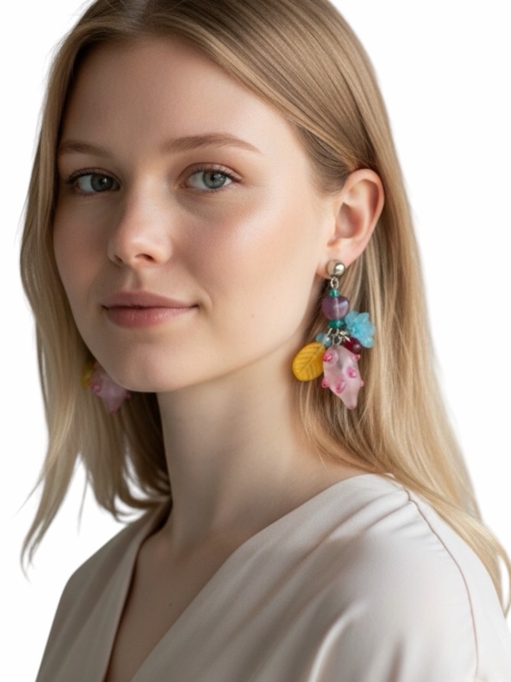Lucy Isaacs Vintage Flower Glass Bead clip on Earrings